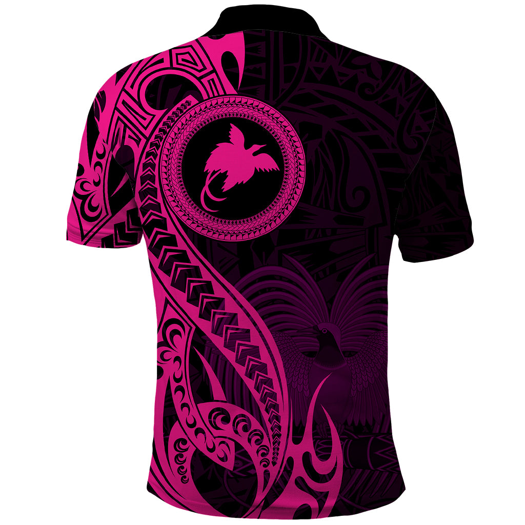Papua New Guinea Island Polo Shirt Bird of Paradise with Pink Polynesian Tribal LT9 - Polynesian Pride
