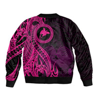 Papua New Guinea Island Sleeve Zip Bomber Jacket Bird of Paradise with Pink Polynesian Tribal LT9 - Polynesian Pride