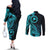Papua New Guinea Island Couples Matching Off The Shoulder Long Sleeve Dress and Long Sleeve Button Shirts Bird of Paradise with Aqua Polynesian Tribal LT9 - Polynesian Pride