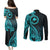 Papua New Guinea Island Couples Matching Puletasi Dress and Long Sleeve Button Shirts Bird of Paradise with Aqua Polynesian Tribal LT9 - Polynesian Pride