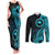 Papua New Guinea Island Couples Matching Tank Maxi Dress and Long Sleeve Button Shirts Bird of Paradise with Aqua Polynesian Tribal LT9 Aqua - Polynesian Pride