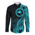Papua New Guinea Island Long Sleeve Button Shirt Bird of Paradise with Aqua Polynesian Tribal LT9 Unisex Aqua - Polynesian Pride