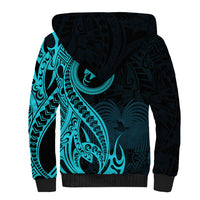 Papua New Guinea Island Sherpa Hoodie Bird of Paradise with Aqua Polynesian Tribal LT9 - Polynesian Pride