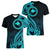 Papua New Guinea Island Women V Neck T Shirt Bird of Paradise with Aqua Polynesian Tribal LT9 - Polynesian Pride