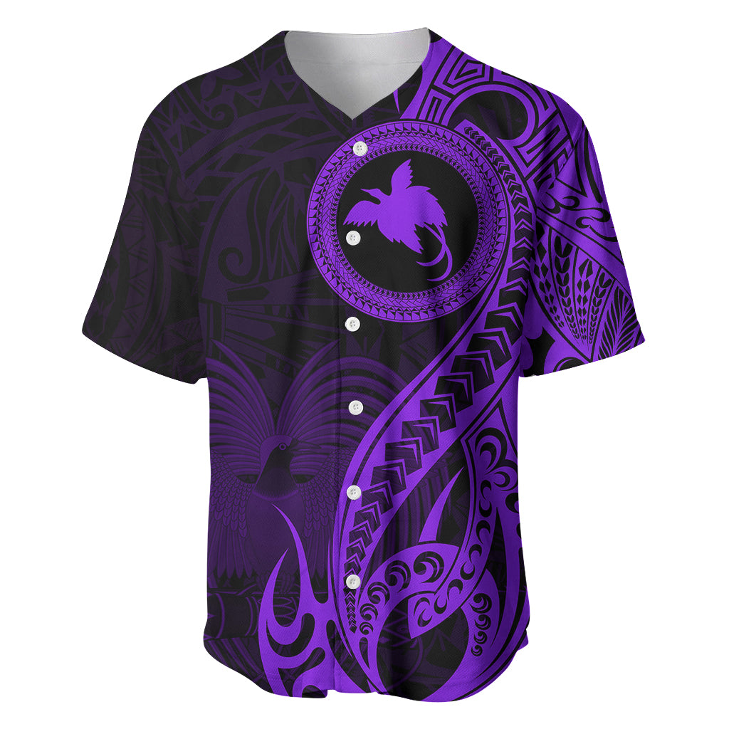 Papua New Guinea Island Baseball Jersey Bird of Paradise with Purple Polynesian Tribal LT9 Purple - Polynesian Pride