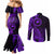 Papua New Guinea Island Couples Matching Mermaid Dress and Long Sleeve Button Shirts Bird of Paradise with Purple Polynesian Tribal LT9 - Polynesian Pride