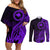 Papua New Guinea Island Couples Matching Off Shoulder Short Dress and Long Sleeve Button Shirts Bird of Paradise with Purple Polynesian Tribal LT9 Purple - Polynesian Pride