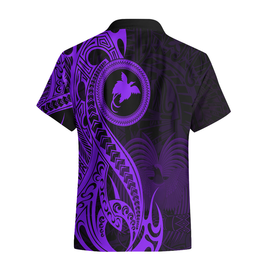 Papua New Guinea Island Hawaiian Shirt Bird of Paradise with Purple Polynesian Tribal LT9 - Polynesian Pride