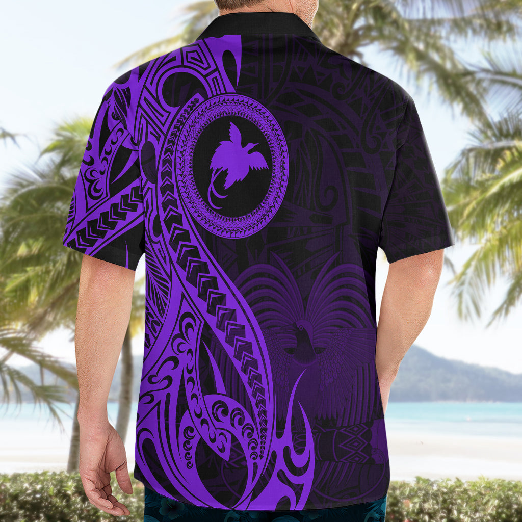 Papua New Guinea Island Hawaiian Shirt Bird of Paradise with Purple Polynesian Tribal LT9 - Polynesian Pride