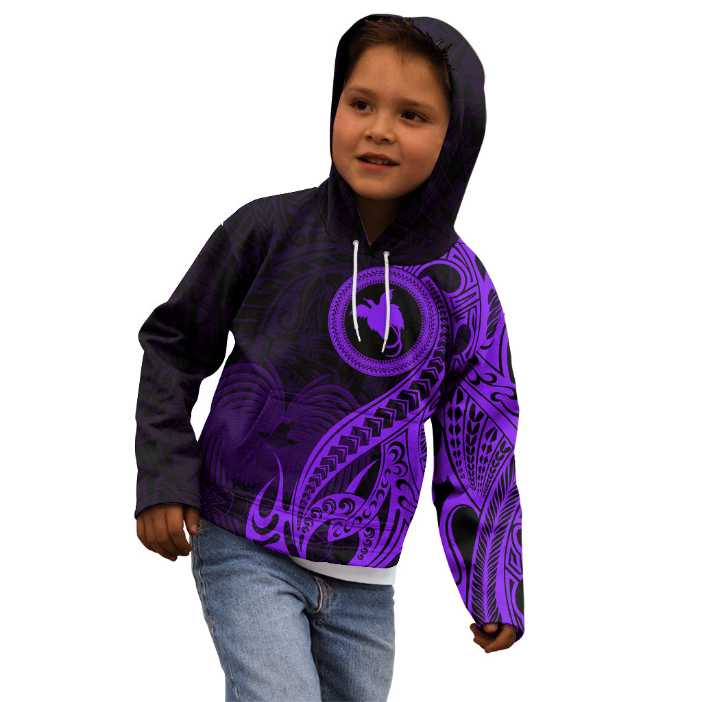 Papua New Guinea Island Kid Hoodie Bird of Paradise with Purple Polynesian Tribal LT9 - Polynesian Pride