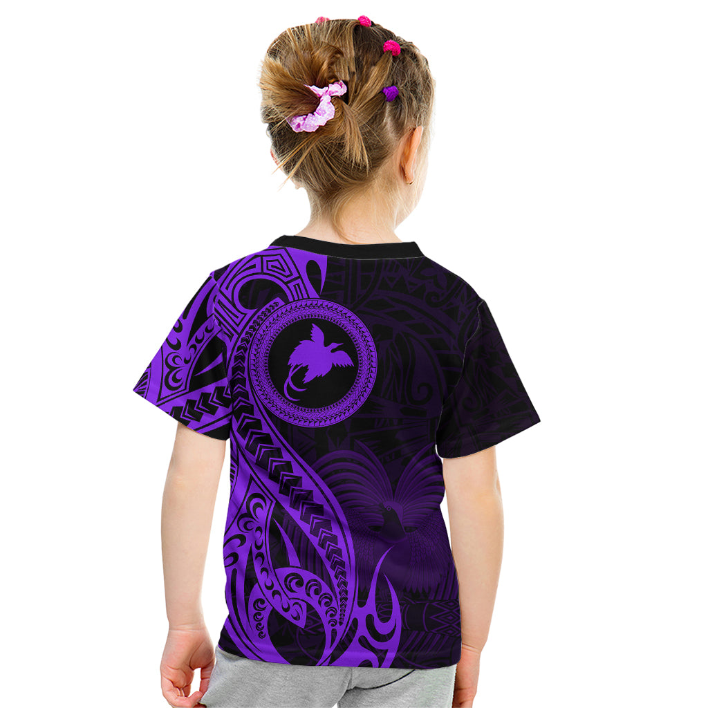 Papua New Guinea Island Kid T Shirt Bird of Paradise with Purple Polynesian Tribal LT9 - Polynesian Pride