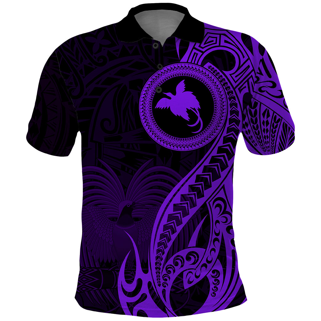 Papua New Guinea Island Polo Shirt Bird of Paradise with Purple Polynesian Tribal LT9 Purple - Polynesian Pride