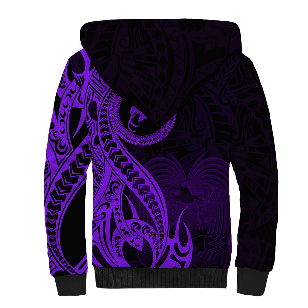 Papua New Guinea Island Sherpa Hoodie Bird of Paradise with Purple Polynesian Tribal LT9 - Polynesian Pride