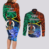 tafea-day-couples-matching-long-sleeve-bodycon-dress-and-long-sleeve-button-shirts-vanuatu-sand-drawing-with-polynesian-pattern