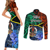 tafea-day-couples-matching-short-sleeve-bodycon-dress-and-long-sleeve-button-shirts-vanuatu-sand-drawing-with-polynesian-pattern