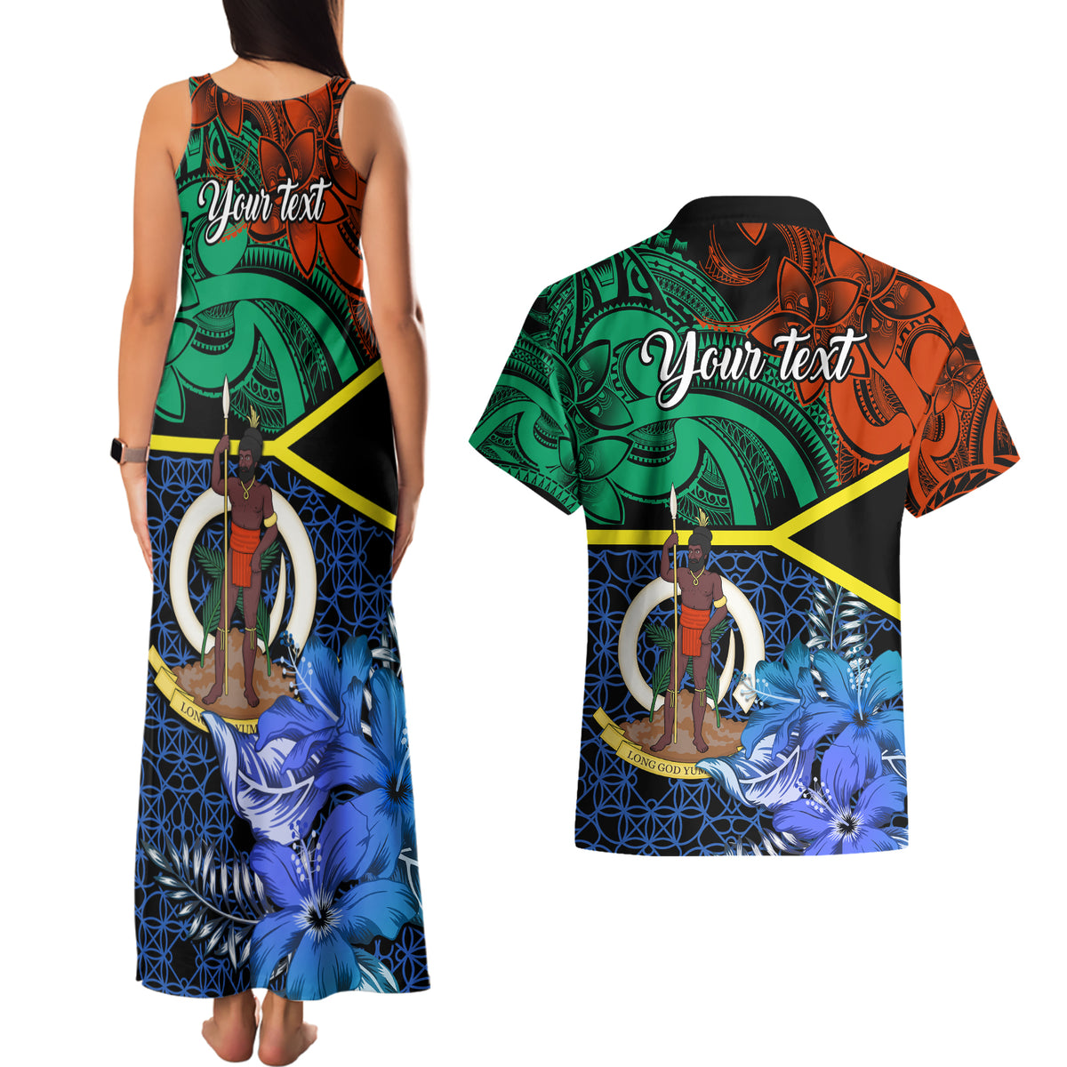 personalised-tafea-day-couples-matching-tank-maxi-dress-and-hawaiian-shirt-vanuatu-sand-drawing-with-polynesian-pattern