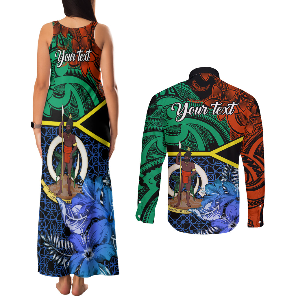 personalised-tafea-day-couples-matching-tank-maxi-dress-and-long-sleeve-button-shirts-vanuatu-sand-drawing-with-polynesian-pattern