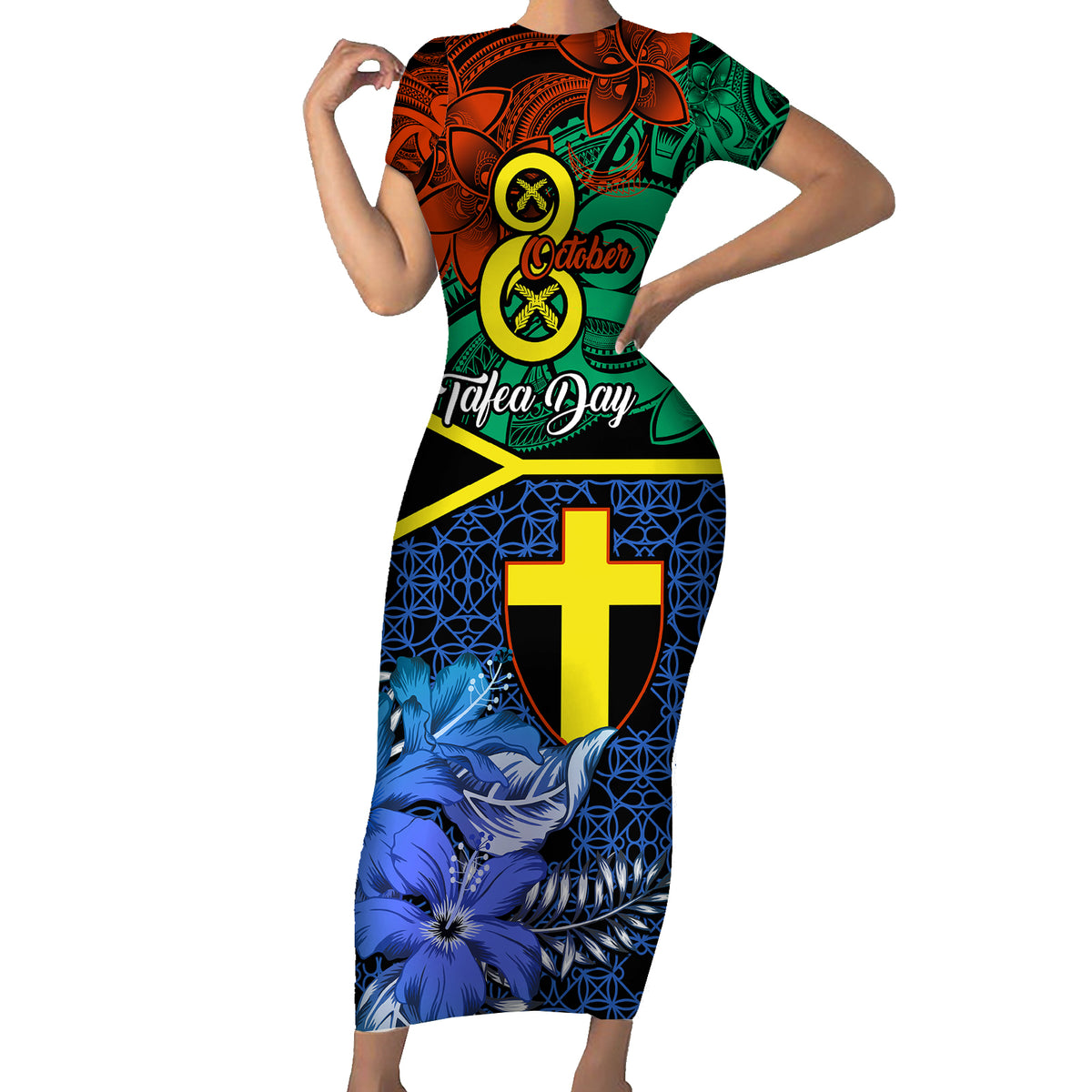 personalised-tafea-day-family-matching-short-sleeve-bodycon-dress-and-hawaiian-shirt-vanuatu-sand-drawing-with-polynesian-pattern