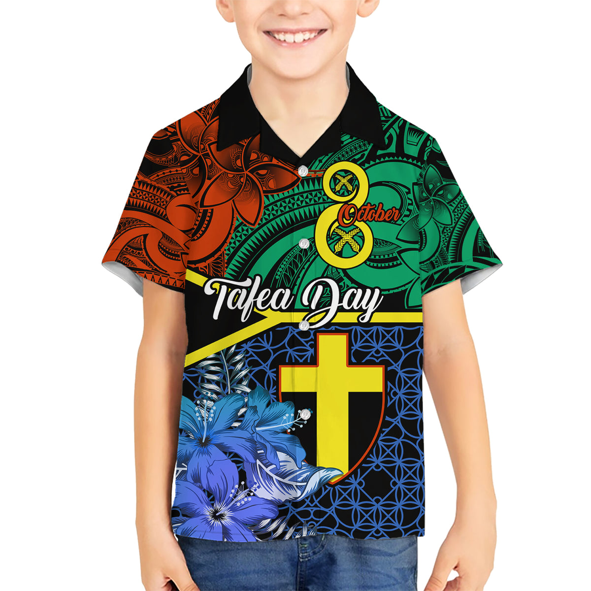 Personalised Tafea Day Kid Hawaiian Shirt Vanuatu Sand Drawing With Polynesian Pattern LT9 Kid Blue - Polynesian Pride