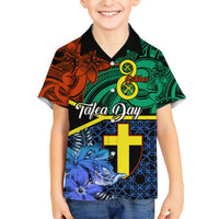 Personalised Tafea Day Kid Hawaiian Shirt Vanuatu Sand Drawing With Polynesian Pattern LT9 Kid Blue - Polynesian Pride