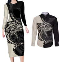 personalised-polynesia-fishing-couples-matching-long-sleeve-bodycon-dress-and-long-sleeve-button-shirts-with-maori-hei-matau-fish-hook-gold-art