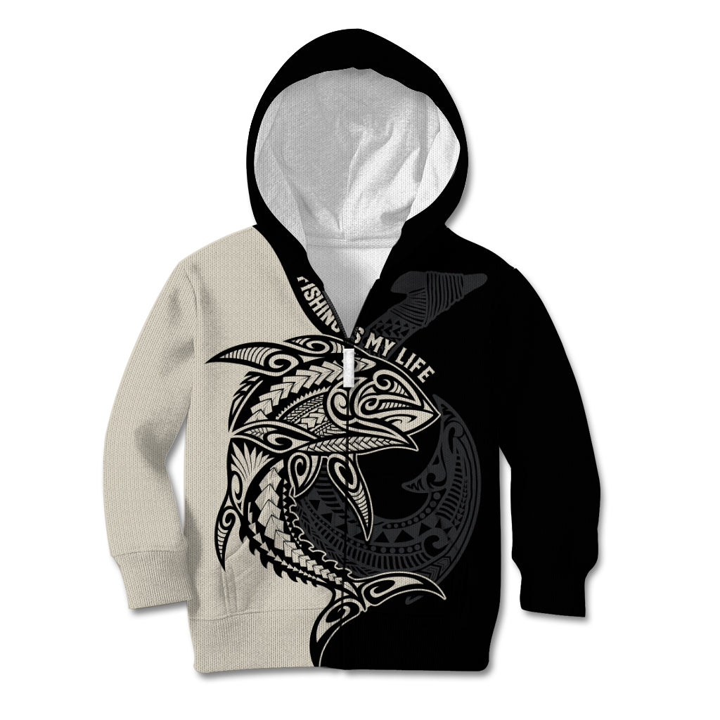 Personalised Polynesia Fishing Kid Hoodie With Maori Hei Matau Fish Hook Gold Art LT9 Zip Hoodie Gold - Polynesian Pride