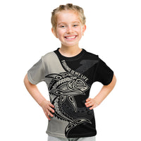 Personalised Polynesia Fishing Kid T Shirt With Maori Hei Matau Fish Hook Gold Art LT9 Gold - Polynesian Pride