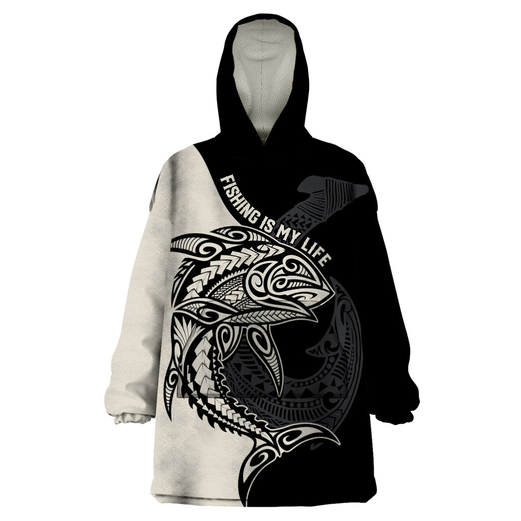 Personalised Polynesia Fishing Wearable Blanket Hoodie With Maori Hei Matau Fish Hook Gold Art LT9 One Size Gold - Polynesian Pride