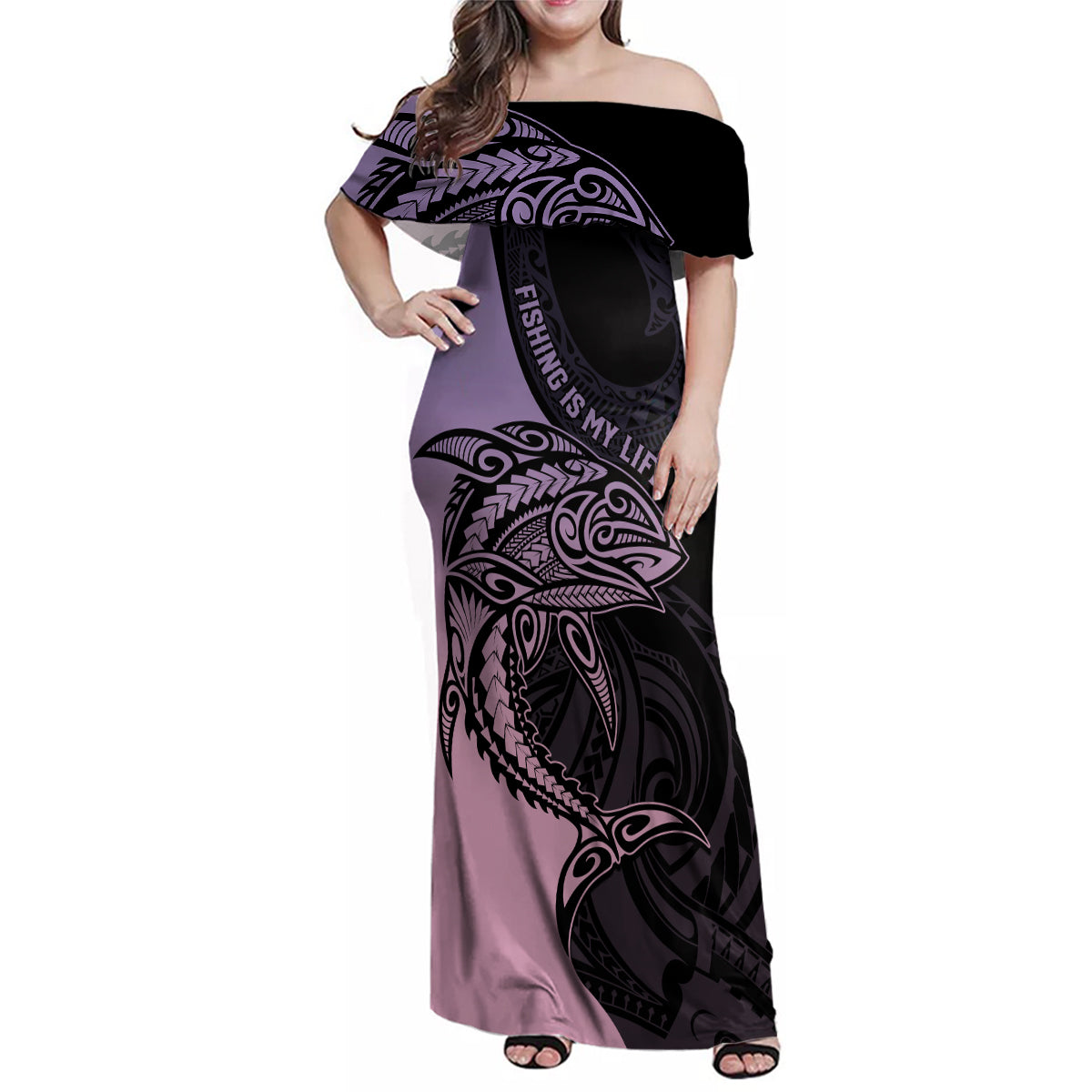 personalised-polynesia-fishing-family-matching-off-shoulder-maxi-dress-and-hawaiian-shirt-with-maori-hei-matau-fish-hook-pastel-art