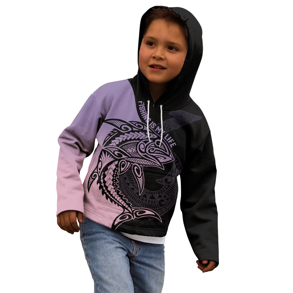 Personalised Polynesia Fishing Kid Hoodie With Maori Hei Matau Fish Hook Pastel Art LT9 - Polynesian Pride