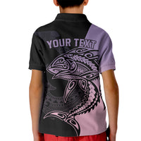 Personalised Polynesia Fishing Kid Polo Shirt With Maori Hei Matau Fish Hook Pastel Art LT9 - Polynesian Pride