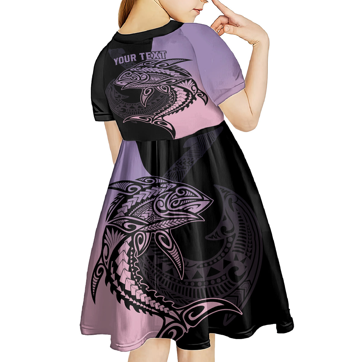 personalised-polynesia-fishing-kid-short-sleeve-dress-with-maori-hei-matau-fish-hook-pastel-art