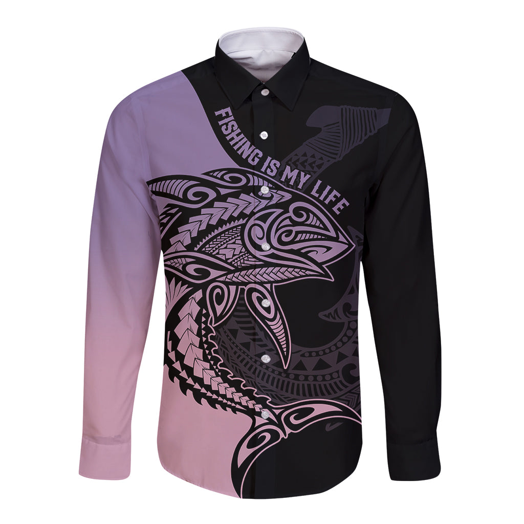 personalised-polynesia-fishing-long-sleeve-button-shirt-with-maori-hei-matau-fish-hook-pastel-art