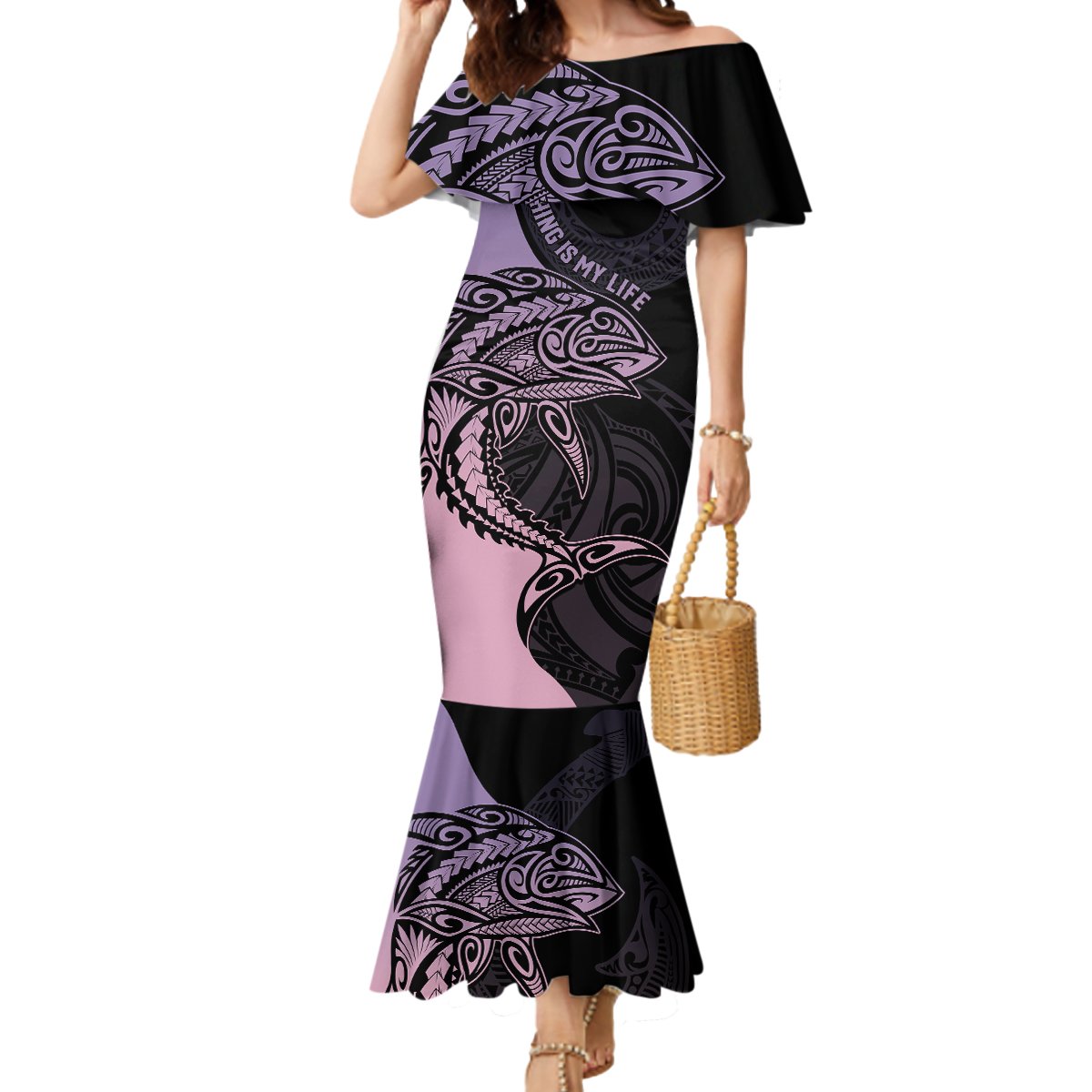 Personalised Polynesia Fishing Mermaid Dress With Maori Hei Matau Fish Hook Pastel Art LT9 Women Pastel - Polynesian Pride