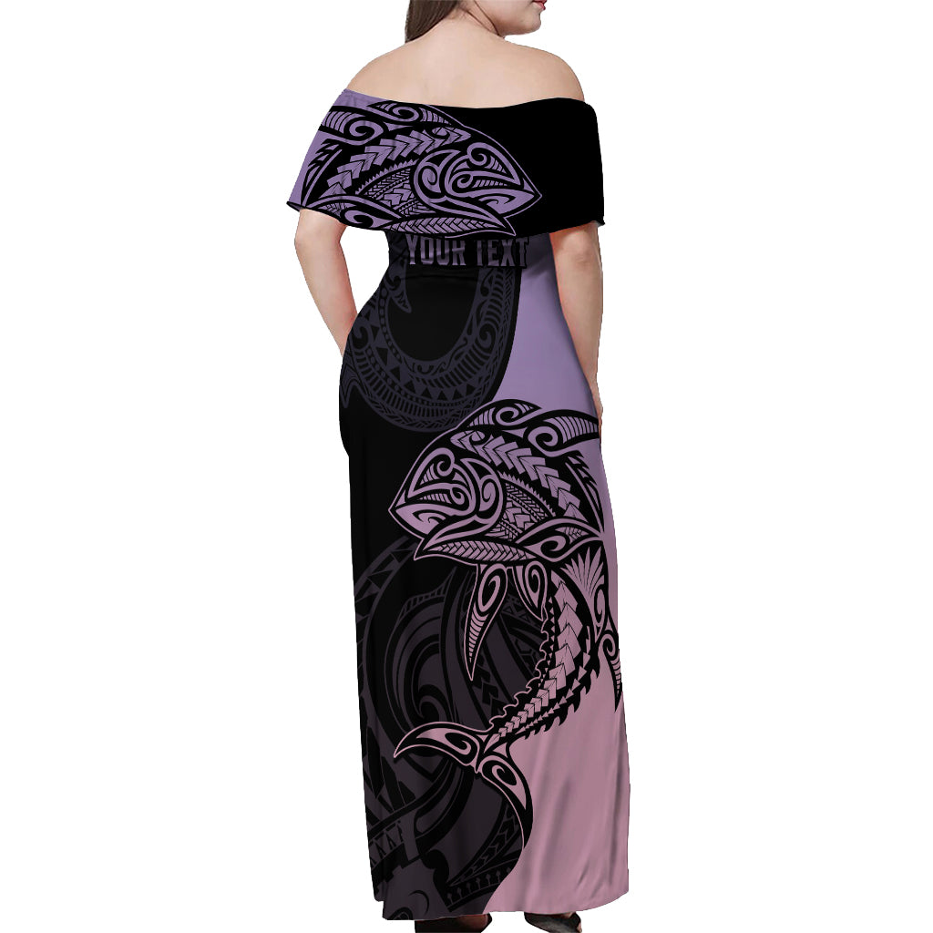 personalised-polynesia-fishing-off-shoulder-maxi-dress-with-maori-hei-matau-fish-hook-pastel-art