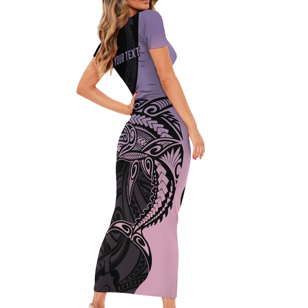 personalised-polynesia-fishing-short-sleeve-bodycon-dress-with-maori-hei-matau-fish-hook-pastel-art