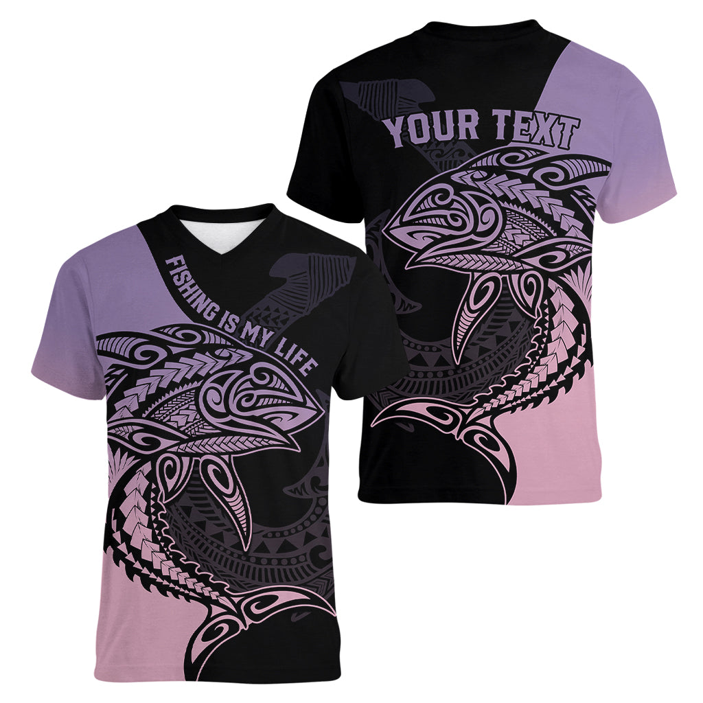 personalised-polynesia-fishing-women-v-neck-t-shirt-with-maori-hei-matau-fish-hook-pastel-art