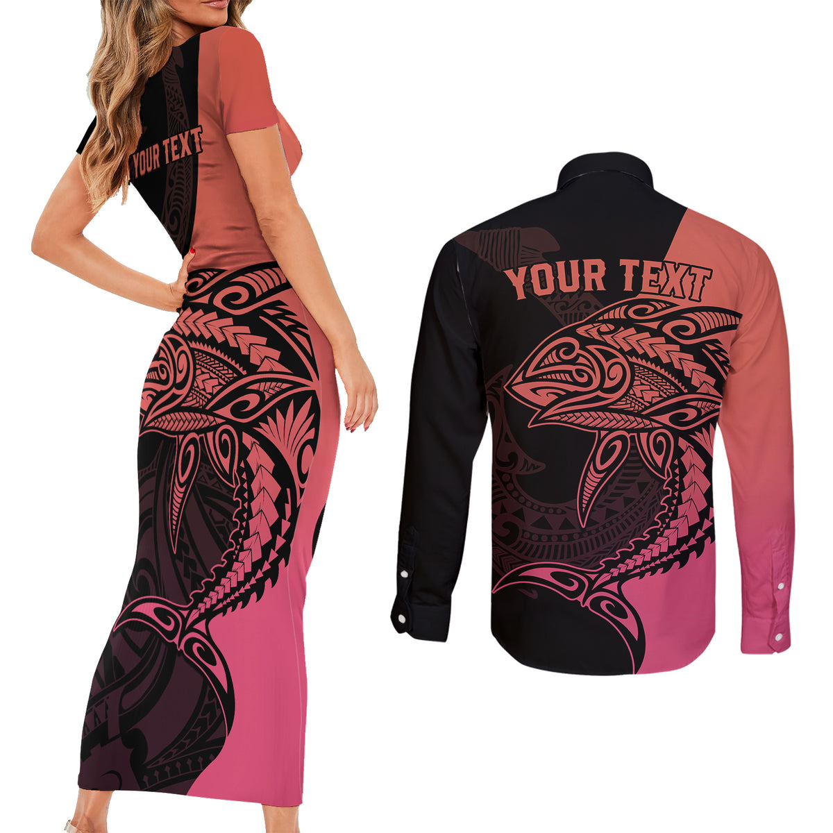 personalised-polynesia-fishing-couples-matching-short-sleeve-bodycon-dress-and-long-sleeve-button-shirts-with-maori-hei-matau-fish-hook-pink-art