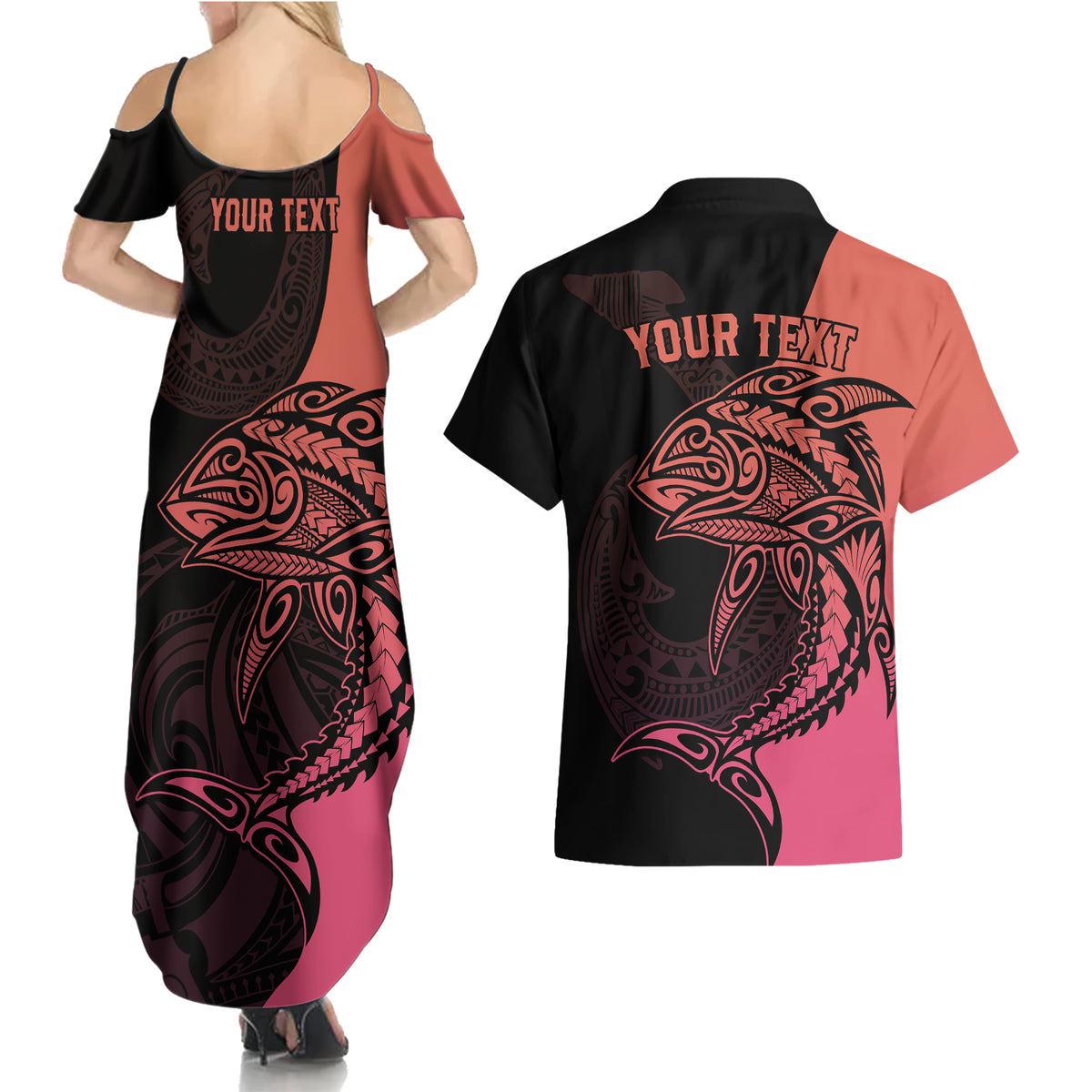 personalised-polynesia-fishing-couples-matching-summer-maxi-dress-and-hawaiian-shirt-with-maori-hei-matau-fish-hook-pink-art