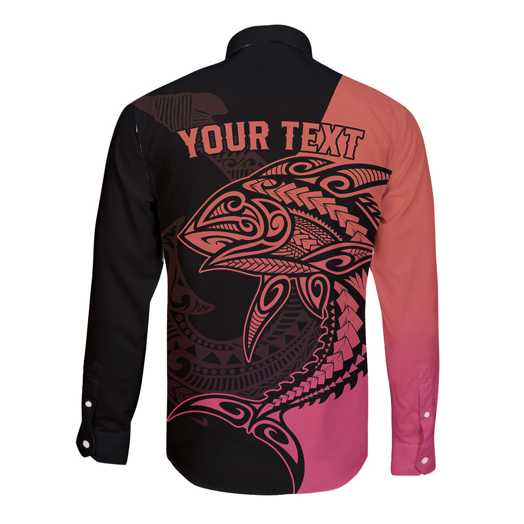 personalised-polynesia-fishing-long-sleeve-button-shirt-with-maori-hei-matau-fish-hook-pink-art