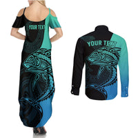 personalised-polynesia-fishing-couples-matching-summer-maxi-dress-and-long-sleeve-button-shirts-with-maori-hei-matau-fish-hook-turquoise-art
