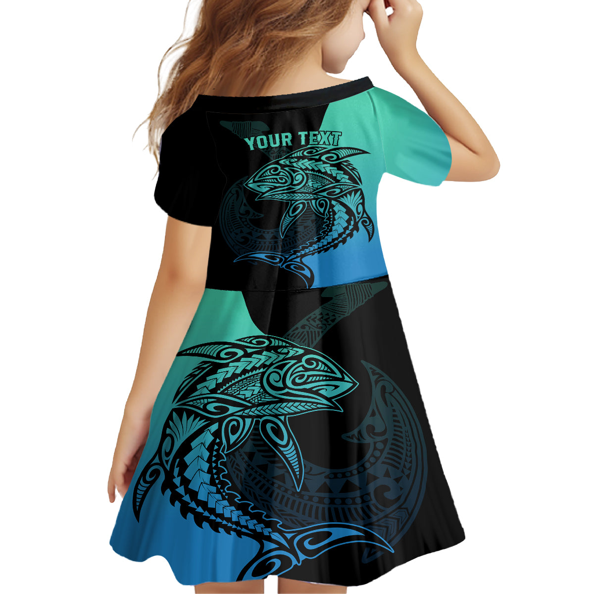 personalised-polynesia-fishing-family-matching-long-sleeve-bodycon-dress-and-hawaiian-shirt-with-maori-hei-matau-fish-hook-turquoise-art
