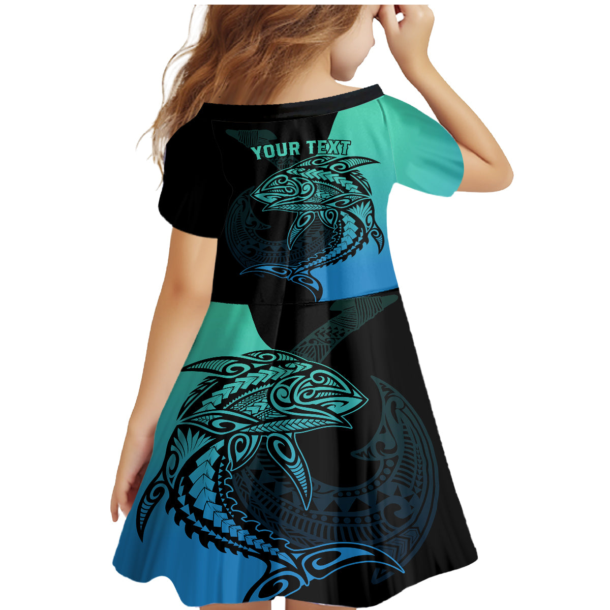 personalised-polynesia-fishing-family-matching-mermaid-dress-and-hawaiian-shirt-with-maori-hei-matau-fish-hook-turquoise-art