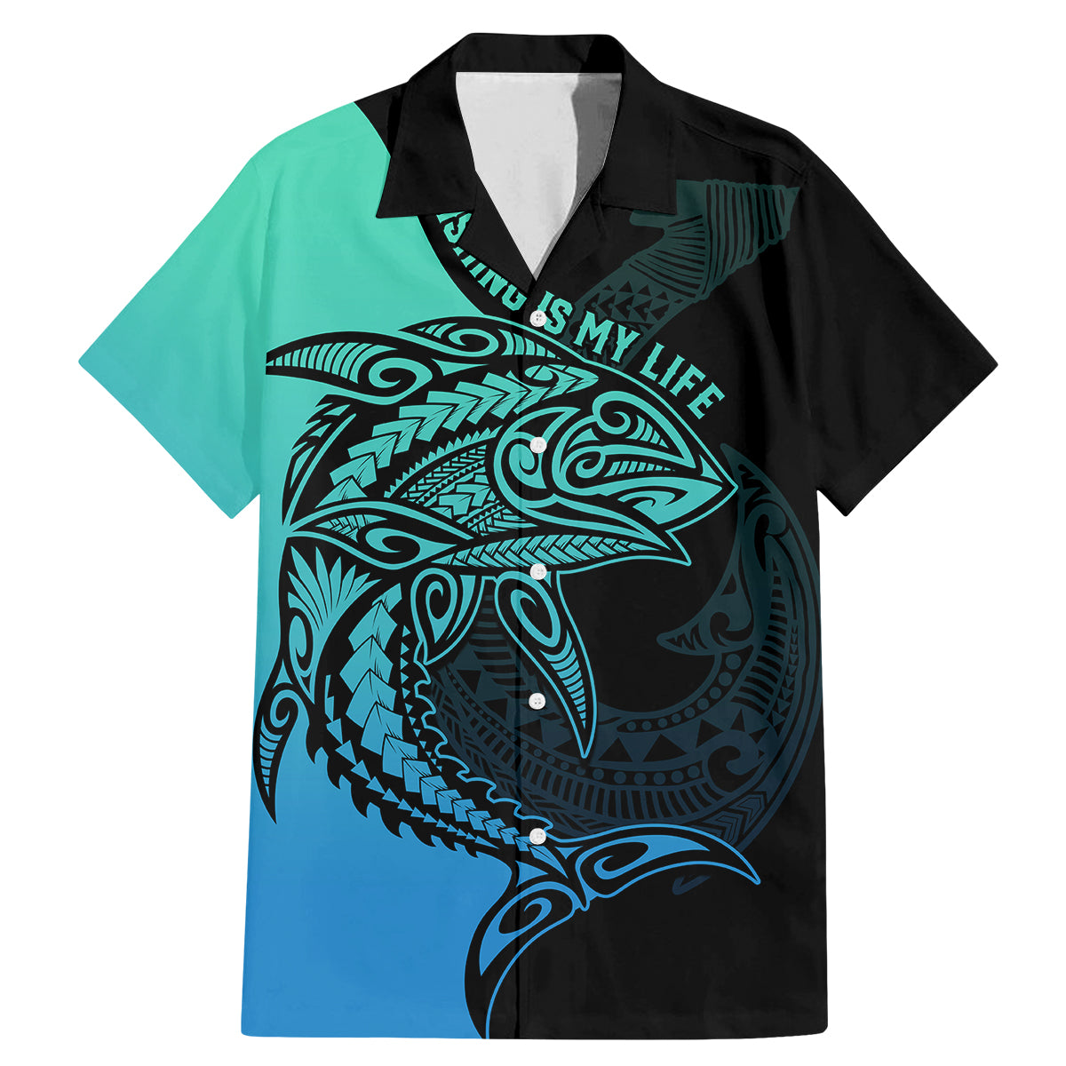 personalised-polynesia-fishing-family-matching-mermaid-dress-and-hawaiian-shirt-with-maori-hei-matau-fish-hook-turquoise-art