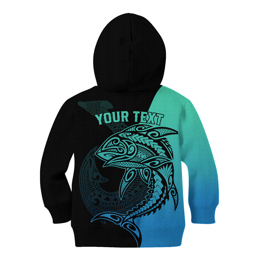 Personalised Polynesia Fishing Kid Hoodie With Maori Hei Matau Fish Hook Turquoise Art LT9 - Polynesian Pride