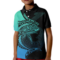 Personalised Polynesia Fishing Kid Polo Shirt With Maori Hei Matau Fish Hook Turquoise Art LT9 Kid Turquoise - Polynesian Pride