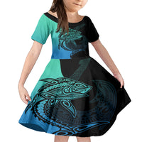 personalised-polynesia-fishing-kid-short-sleeve-dress-with-maori-hei-matau-fish-hook-turquoise-art