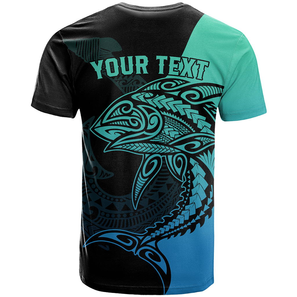 Personalised Polynesia Fishing T Shirt With Maori Hei Matau Fish Hook Turquoise Art LT9 - Polynesian Pride