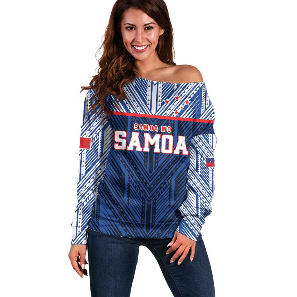 Custom Rugby Toa Samoa Off Shoulder Sweater Samoa mo Samoa Island Warrior Pride - Polynesian Pride