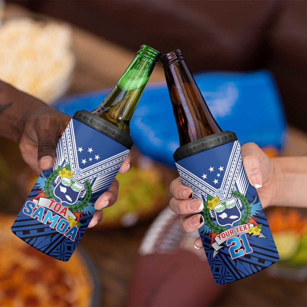 Custom Rugby Toa Samoa 4 in 1 Can Cooler Tumbler Samoa mo Samoa Strength in Tatau - Polynesian Pride